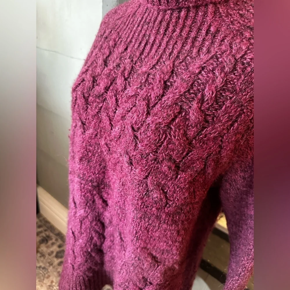 Free People Runway Cable Knit Sweater Dress Burgundy Size S